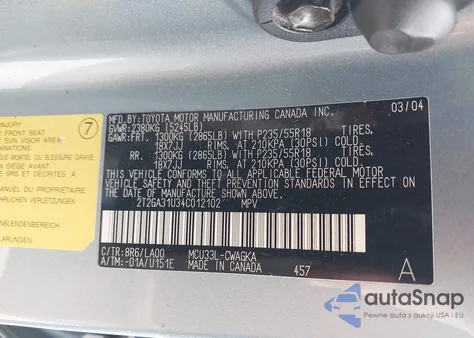 2004 Lexus Rx 330 z USA, uszkodzony, nr VIN 2T2GA31U34C012102